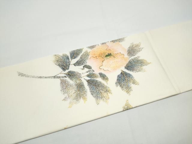 平和屋着物●塩瀬　九寸名古屋帯　作家物　枝牡丹　金彩　正絹　逸品　CABN8060hy
