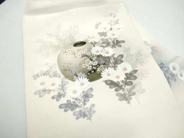平和屋着物●塩瀬　九寸名古屋帯　手描き　陶器花文　金彩　正絹　逸品　CABN8062hy