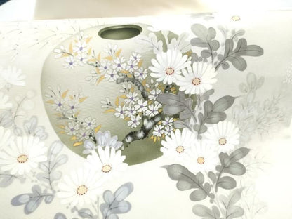 平和屋着物●塩瀬　九寸名古屋帯　手描き　陶器花文　金彩　正絹　逸品　CABN8062hy