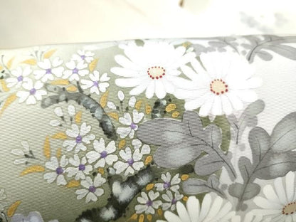 平和屋着物●塩瀬　九寸名古屋帯　手描き　陶器花文　金彩　正絹　逸品　CABN8062hy