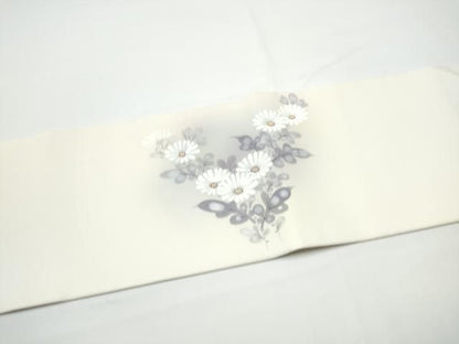 平和屋着物●塩瀬　九寸名古屋帯　手描き　陶器花文　金彩　正絹　逸品　CABN8062hy