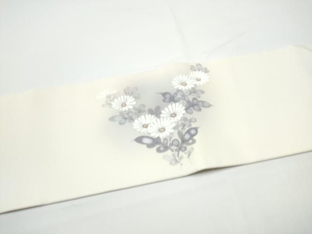 平和屋着物●塩瀬　九寸名古屋帯　手描き　陶器花文　金彩　正絹　逸品　CABN8062hy
