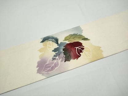 平和屋着物●九寸名古屋帯　ろうけつ染　舞葉文　鬼しぼ縮緬　正絹　逸品　CABN8064hy