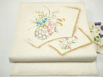 平和屋着物●九寸名古屋帯　地紙花籠文　金彩　金通し地　正絹　逸品　CABN8068hy