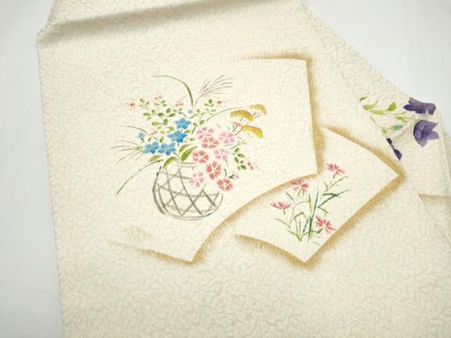 平和屋着物●九寸名古屋帯　地紙花籠文　金彩　金通し地　正絹　逸品　CABN8068hy