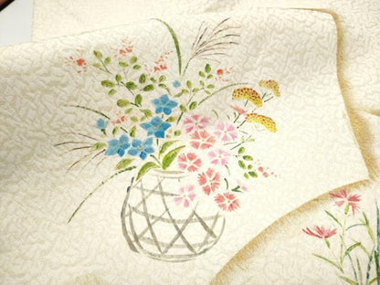 平和屋着物●九寸名古屋帯　地紙花籠文　金彩　金通し地　正絹　逸品　CABN8068hy