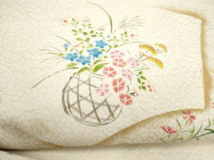 平和屋着物●九寸名古屋帯　地紙花籠文　金彩　金通し地　正絹　逸品　CABN8068hy
