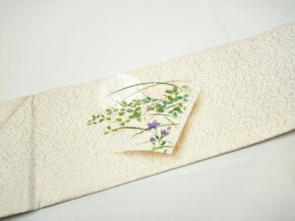 平和屋着物●九寸名古屋帯　地紙花籠文　金彩　金通し地　正絹　逸品　CABN8068hy