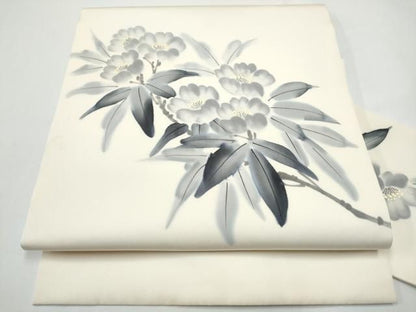 平和屋着物●塩瀬　九寸名古屋帯　作家物　手描き　枝花文　正絹　逸品　CABN8069hy