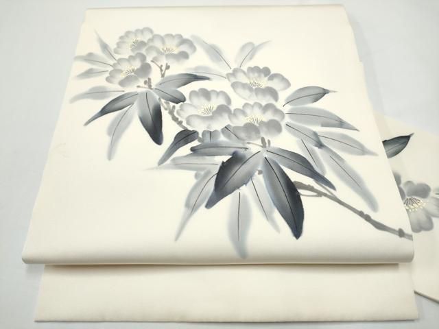 平和屋着物●塩瀬　九寸名古屋帯　作家物　手描き　枝花文　正絹　逸品　CABN8069hy