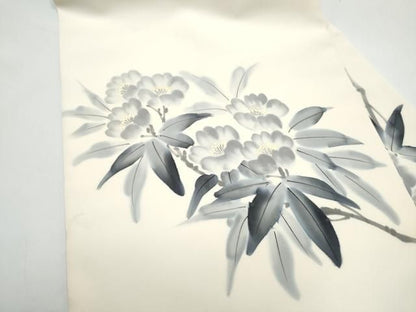 平和屋着物●塩瀬　九寸名古屋帯　作家物　手描き　枝花文　正絹　逸品　CABN8069hy