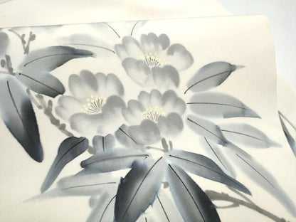 平和屋着物●塩瀬　九寸名古屋帯　作家物　手描き　枝花文　正絹　逸品　CABN8069hy