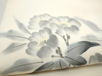平和屋着物●塩瀬　九寸名古屋帯　作家物　手描き　枝花文　正絹　逸品　CABN8069hy