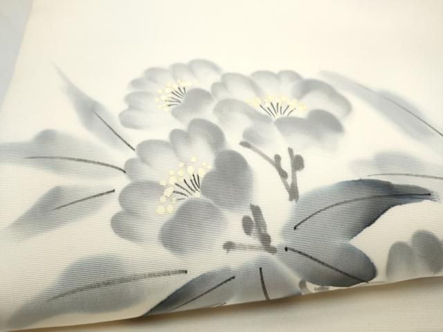 平和屋着物●塩瀬　九寸名古屋帯　作家物　手描き　枝花文　正絹　逸品　CABN8069hy