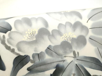 平和屋着物●塩瀬　九寸名古屋帯　作家物　手描き　枝花文　正絹　逸品　CABN8069hy