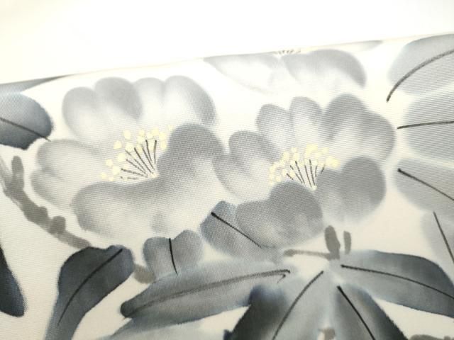 平和屋着物●塩瀬　九寸名古屋帯　作家物　手描き　枝花文　正絹　逸品　CABN8069hy