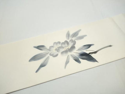 平和屋着物●塩瀬　九寸名古屋帯　作家物　手描き　枝花文　正絹　逸品　CABN8069hy