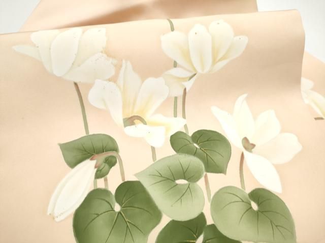 平和屋着物●塩瀬　九寸名古屋帯　ろうけつ染　枝花文　正絹　逸品　CABN8071hy