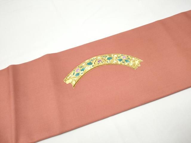 平和屋着物●塩瀬　九寸名古屋帯　絵皿花鳥文　金彩　正絹　逸品　CABN8072hy