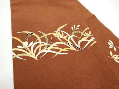 平和屋着物●銀座　志ま亀　九寸名古屋帯　草花文　金彩　鬼しぼ縮緬　たとう紙付き　正絹　逸品　CABN8073hy