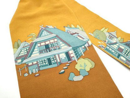 平和屋着物●九寸名古屋帯　ろうけつ染　風景文　鬼しぼ縮緬　正絹　逸品　CABN8076hy