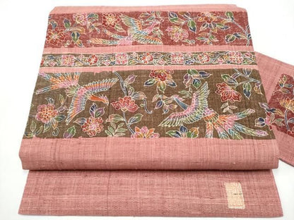 平和屋着物●九寸名古屋帯　作家物　紬地　花喰鳥　金彩　正絹　逸品　CABN8079hy