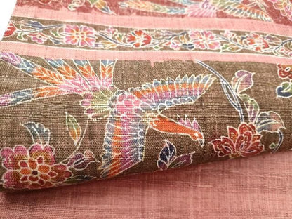 平和屋着物●九寸名古屋帯　作家物　紬地　花喰鳥　金彩　正絹　逸品　CABN8079hy