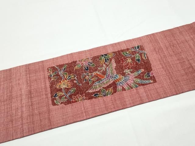 平和屋着物●九寸名古屋帯　作家物　紬地　花喰鳥　金彩　正絹　逸品　CABN8079hy