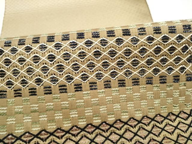平和屋着物●八寸名古屋帯　花織　横段文　正絹　逸品　CABN8082hy