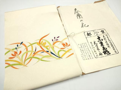 平和屋着物●銀座　志ま亀　九寸名古屋帯　春蘭の花　金彩　鬼しぼ縮緬　たとう紙付き　正絹　逸品　CABN8084hy