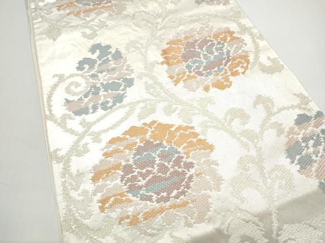 平和屋着物●西陣　川島織物　六通柄　本袋帯　牡丹唐草文　銀糸　正絹　逸品　CABN8101hy