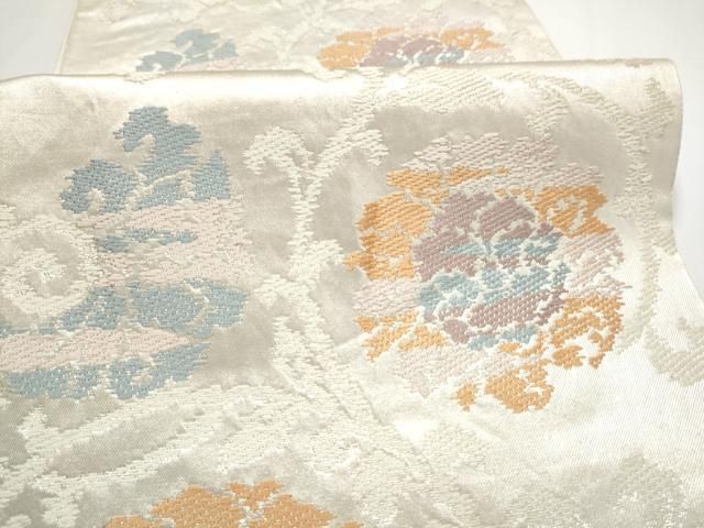 平和屋着物●西陣　川島織物　六通柄　本袋帯　牡丹唐草文　銀糸　正絹　逸品　CABN8101hy