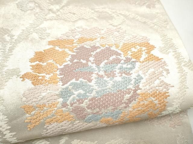 平和屋着物●西陣　川島織物　六通柄　本袋帯　牡丹唐草文　銀糸　正絹　逸品　CABN8101hy