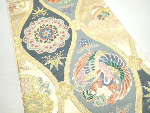 平和屋着物●六通柄袋帯　唐織　華装束　宝物華鳥立涌文　金糸　正絹　逸品　CABN8106hy