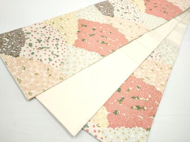 平和屋着物●六通柄袋帯　唐織　芳彩美術織物謹製　春秋御花　金糸　正絹　逸品　CABN8108hy