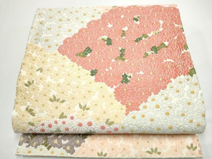 平和屋着物●六通柄袋帯　唐織　芳彩美術織物謹製　春秋御花　金糸　正絹　逸品　CABN8108hy