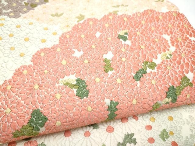 平和屋着物●六通柄袋帯　唐織　芳彩美術織物謹製　春秋御花　金糸　正絹　逸品　CABN8108hy