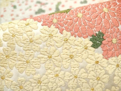平和屋着物●六通柄袋帯　唐織　芳彩美術織物謹製　春秋御花　金糸　正絹　逸品　CABN8108hy