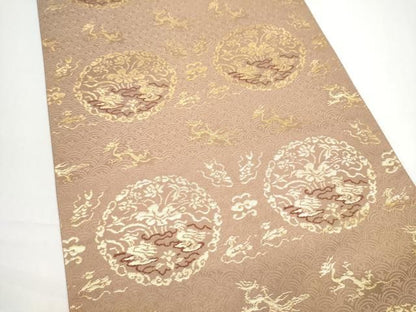 平和屋着物●龍村晋謹製　全通柄袋帯　名物木下金襴　金糸　正絹　逸品　CABN8113hy