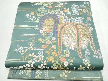 平和屋着物●六通柄袋帯　唐織　花籠文　金糸　正絹　逸品　CABN8115hy