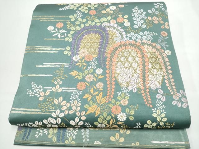 平和屋着物●六通柄袋帯　唐織　花籠文　金糸　正絹　逸品　CABN8115hy