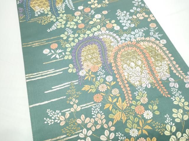 平和屋着物●六通柄袋帯　唐織　花籠文　金糸　正絹　逸品　CABN8115hy