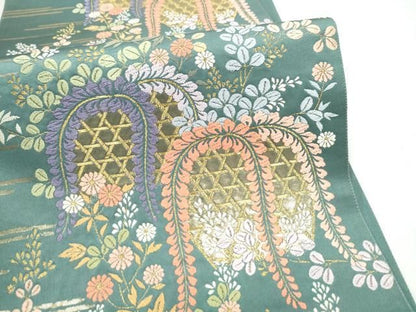 平和屋着物●六通柄袋帯　唐織　花籠文　金糸　正絹　逸品　CABN8115hy