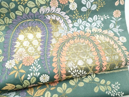 平和屋着物●六通柄袋帯　唐織　花籠文　金糸　正絹　逸品　CABN8115hy