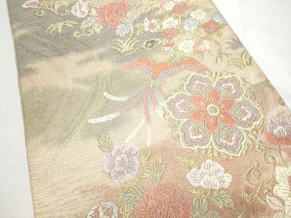 平和屋着物●六通柄袋帯　唐織　新錦　鳳凰花唐草文　金糸　正絹　逸品　CABN8118hy