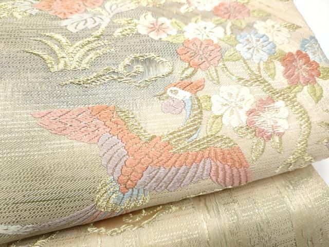 平和屋着物●六通柄袋帯　唐織　新錦　鳳凰花唐草文　金糸　正絹　逸品　CABN8118hy