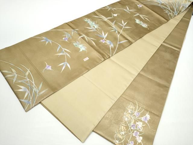 平和屋着物●若林雅臣　六通柄袋帯　草花文　金彩　正絹　逸品　CABN8121hy