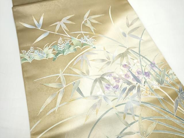 平和屋着物●若林雅臣　六通柄袋帯　草花文　金彩　正絹　逸品　CABN8121hy