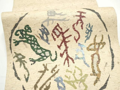 平和屋着物●太鼓柄袋帯　螺鈿箔　十二支　紙布　正絹　逸品　CABN8135hy