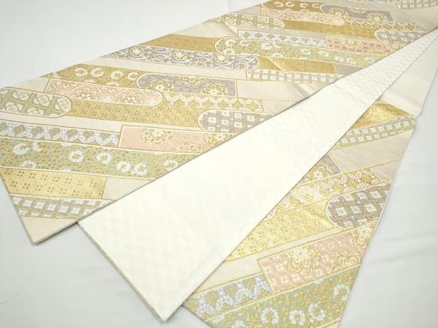 平和屋着物●西陣　京洛苑たはら謹製　六通柄袋帯　花唐草文　金糸　反端付き　正絹　逸品　CABN8138hy